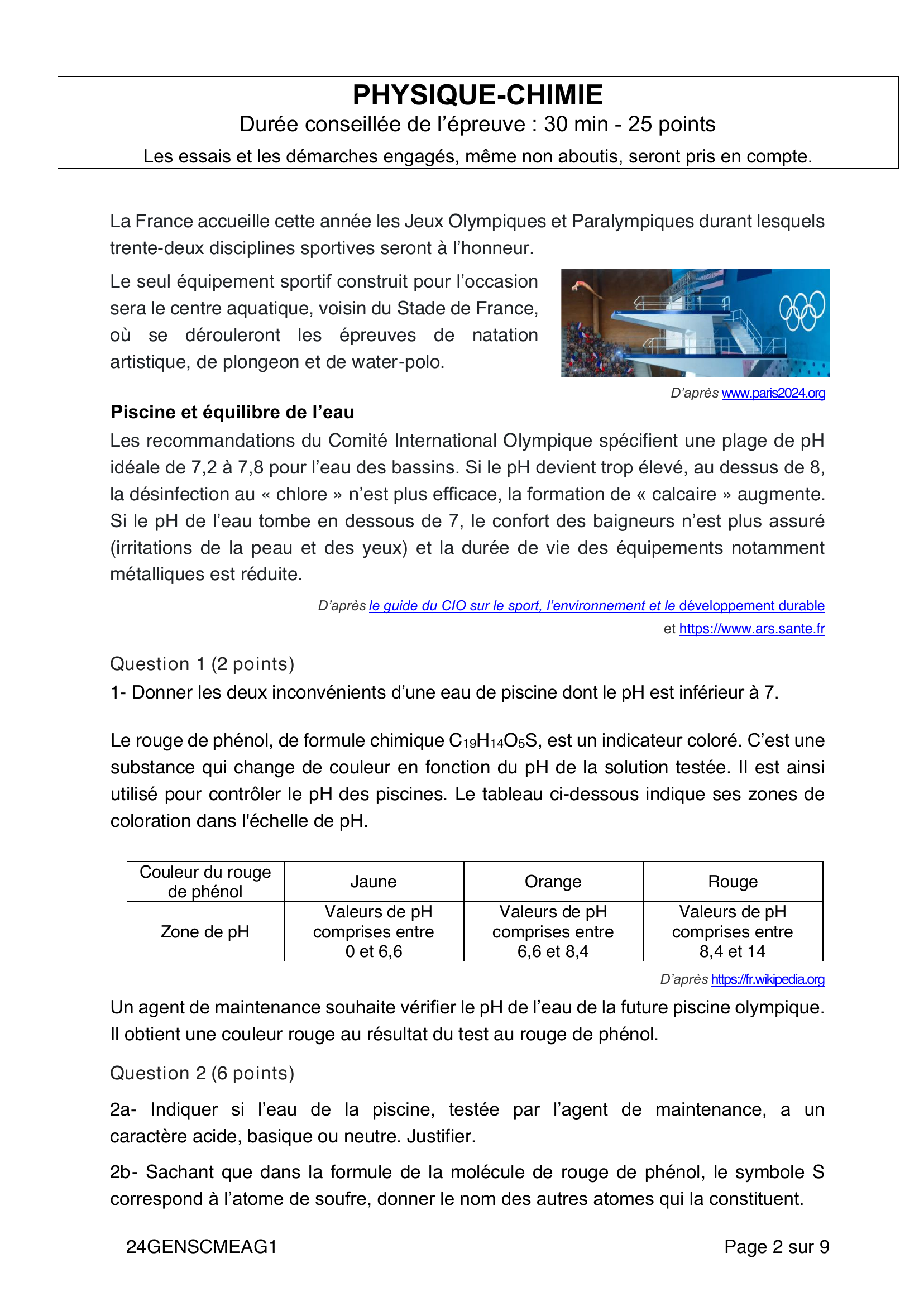 Introduction, pH de l'eau de piscine et rouge de phenol
