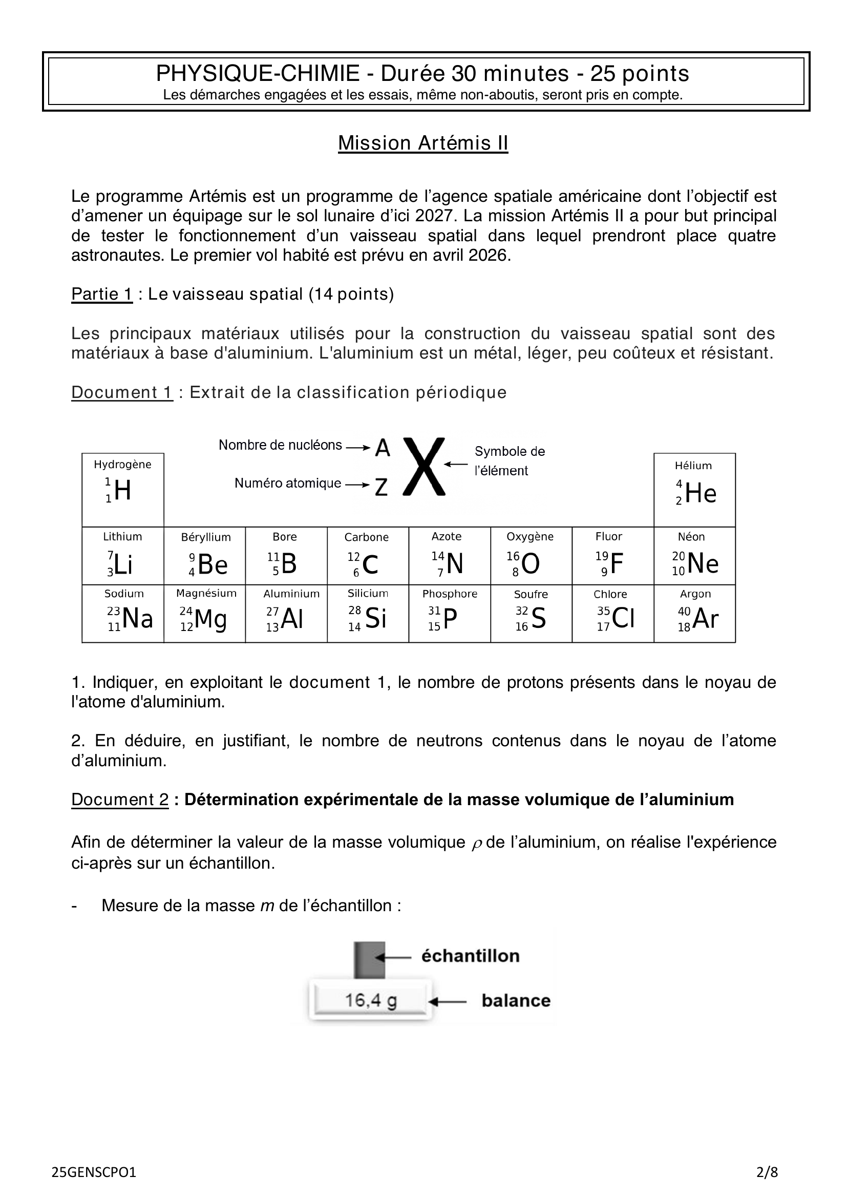 Introduction et classification periodique (atome d'aluminium)